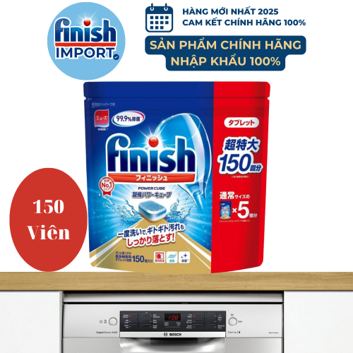 Túi 150 viên rửa chén Finish Power Cube (2x tính năng trong 1 viên – Dành cho máy rửa chén Mini-Nhật và máy rửa chén 7-8-9 bộ).
